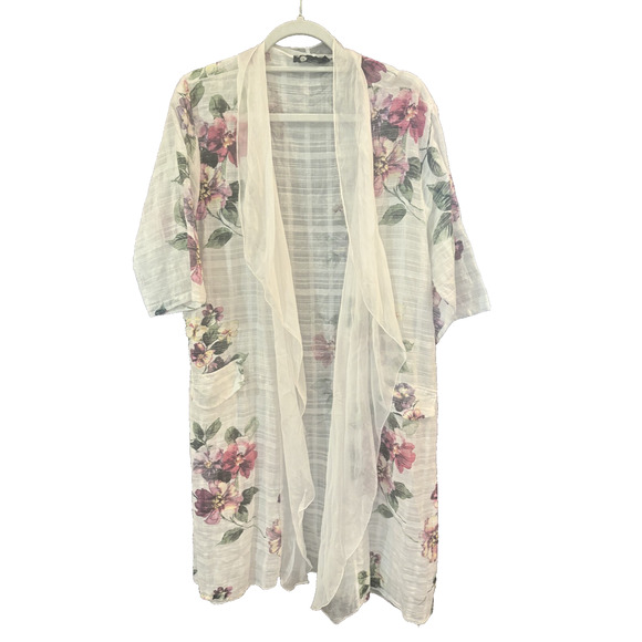 M Made In Italy Silk Blend Floral Kimono Cardigan Size Small - Picture 1 of 5